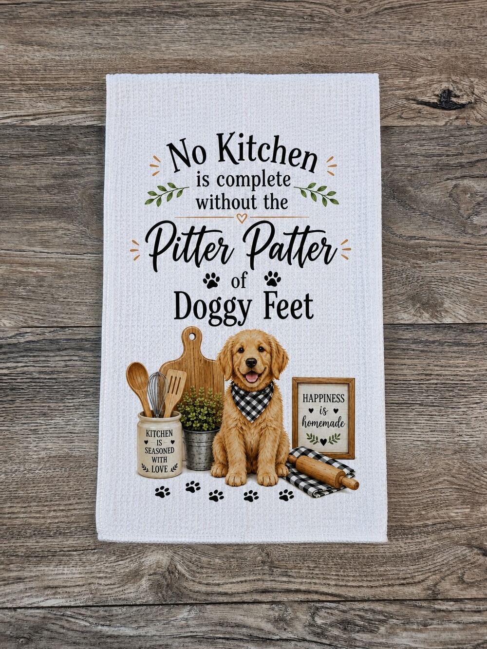 Golden Retriever Kitchen Towel Pitter Patter Dog Lover Farmhouse Decor